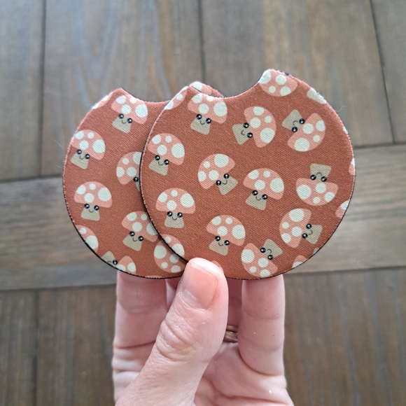 Smiling Mushrooms Car Coaster 2 Pack - Picture 1 of 7